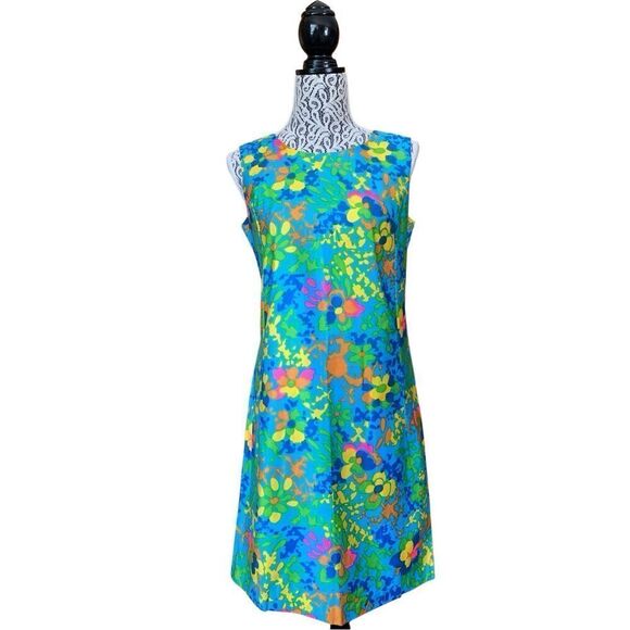 Sears Retro Vintage Floral‎ Shift Dress Blue Multi Size S - Picture 3 of 11